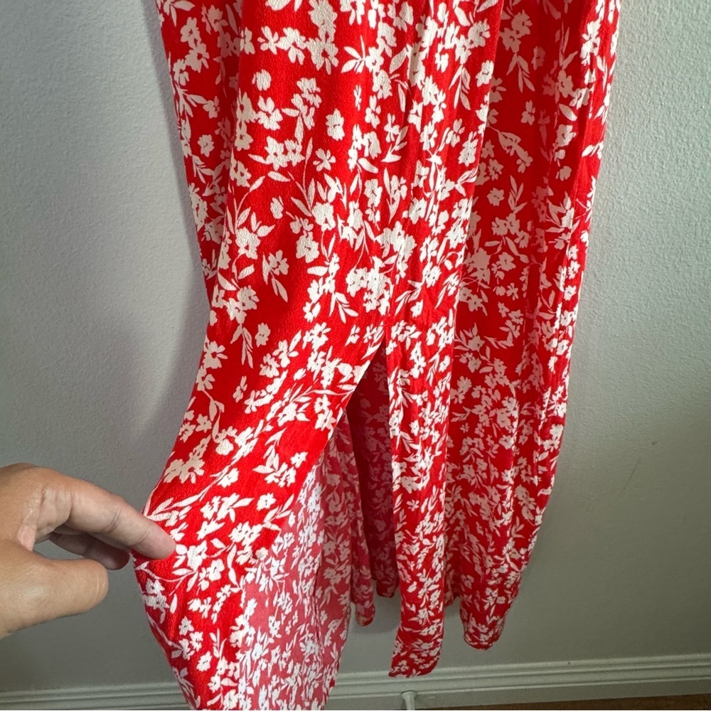 & Other Stories Red Floral Puff Sleeve Slit Midi Dress size 12 - Picture 7 of 13
